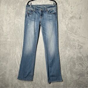 American Eagle Slim Boot Jeans Womens Size 10 Long Blue Stretch Denim Whiskers